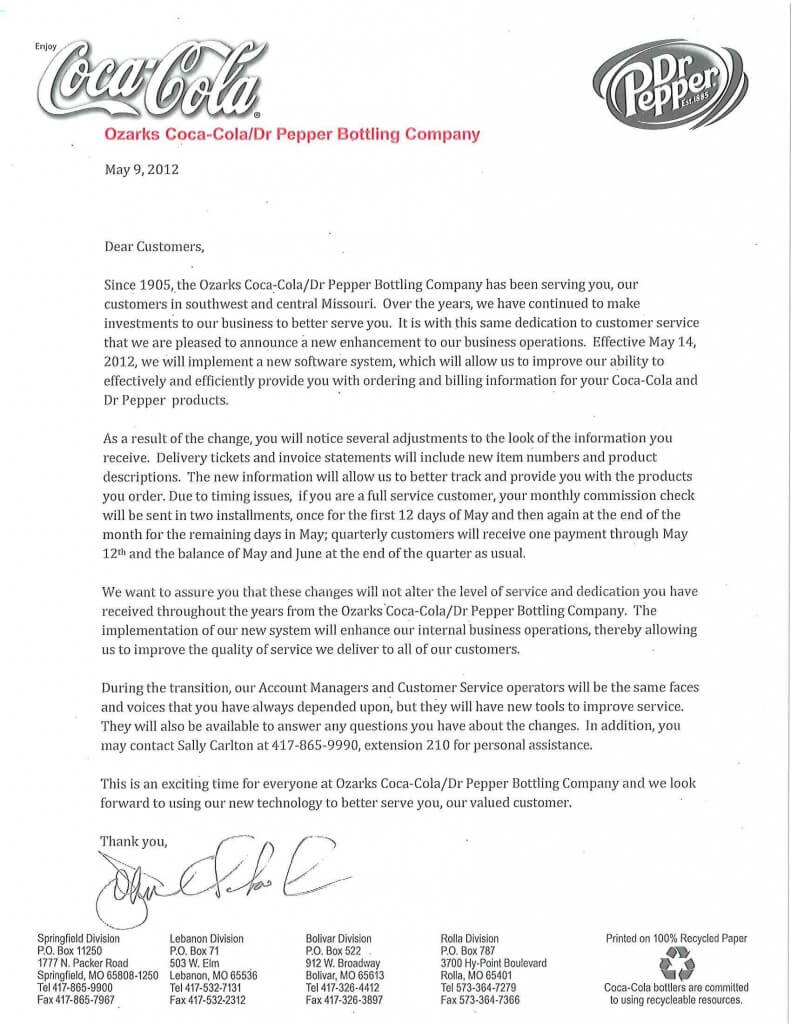 Customer Letter Customer Letter